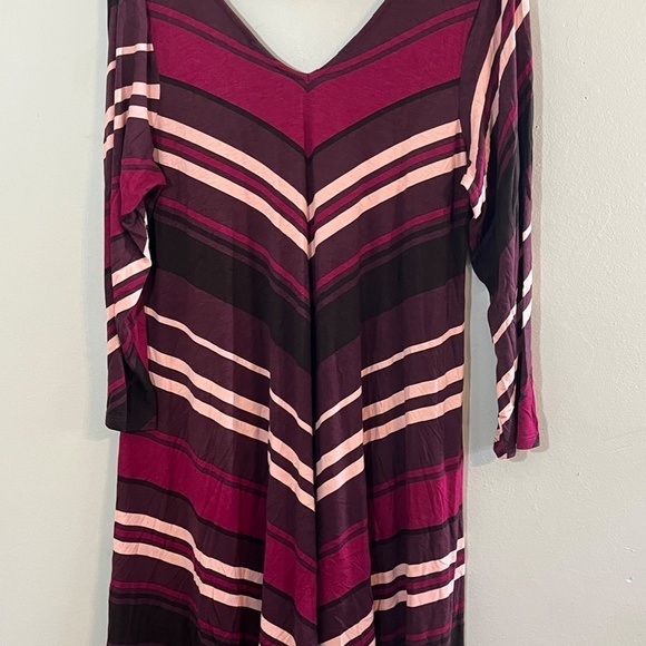 Torrid Dress 14 Burgundy Midi Striped Chevron Retro Boho 80s Artsy Classic - Picture 9 of 12